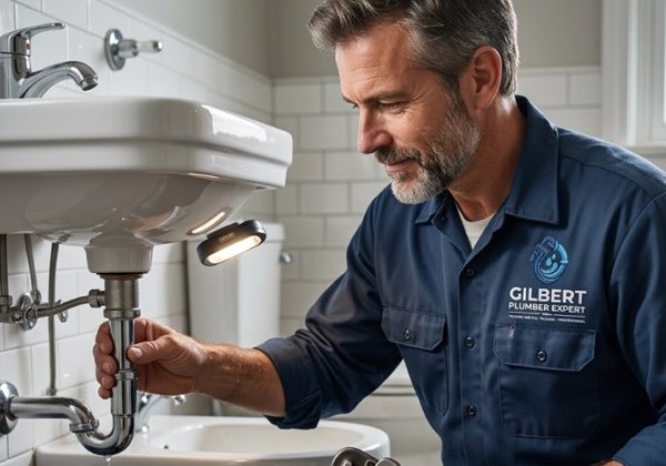 Plumbing technician operating HD sewer camera and motorized drain snake